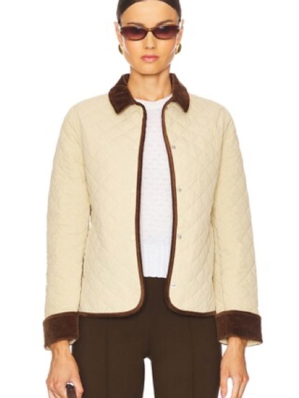 L'Academie never wear Cream Quilted Jacket with Brown Trim